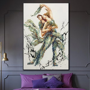 Romantic Abstract Couple Painting: Impasto Dance Art, Modern Home Decor 28&quot;x20&quot;