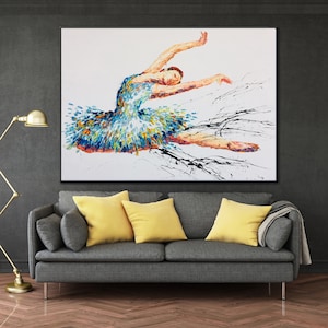 Colorful Ballerina Oil Painting: Impasto Dancing Woman Canvas Art