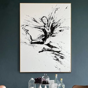 Abstract Ballerina Painting: Black and White Impasto Dance Art