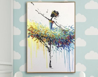 Oversized Canvas Wall Art Ballerina Painting Abstract Painting Ballet Dancer Impasto Painting Colorful Wall Art Painting For Living Room