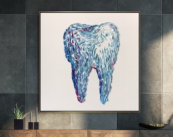 Großes abstraktes Zahn Bild: Blaue Zahnkunst, Krankenhaus Dekor