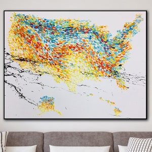 Abstract United States Map Oil Painting Original Modern Impasto Style ...
