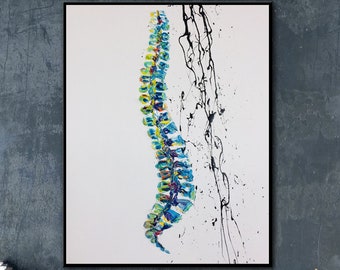 Oversize Spine Painting On Canvas Oil Painting Modern Art on Canvas Medicine Painting Large Wall Art Framed Wall Art for Clinic Decor