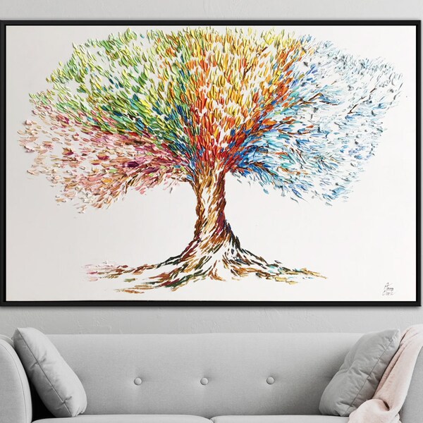 Oversize Abstract Wall Art Four Seasons Painting Tree Painting Oil Paintings On Canvas Nature Painting Unique Wall Art Living Room Decor