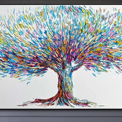 Abstract Tree Painting on Canvas Romantic Wall Art Couple in - Etsy