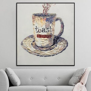 Impasto Coffee Cup Painting: Modern Kitchen Wall Decor