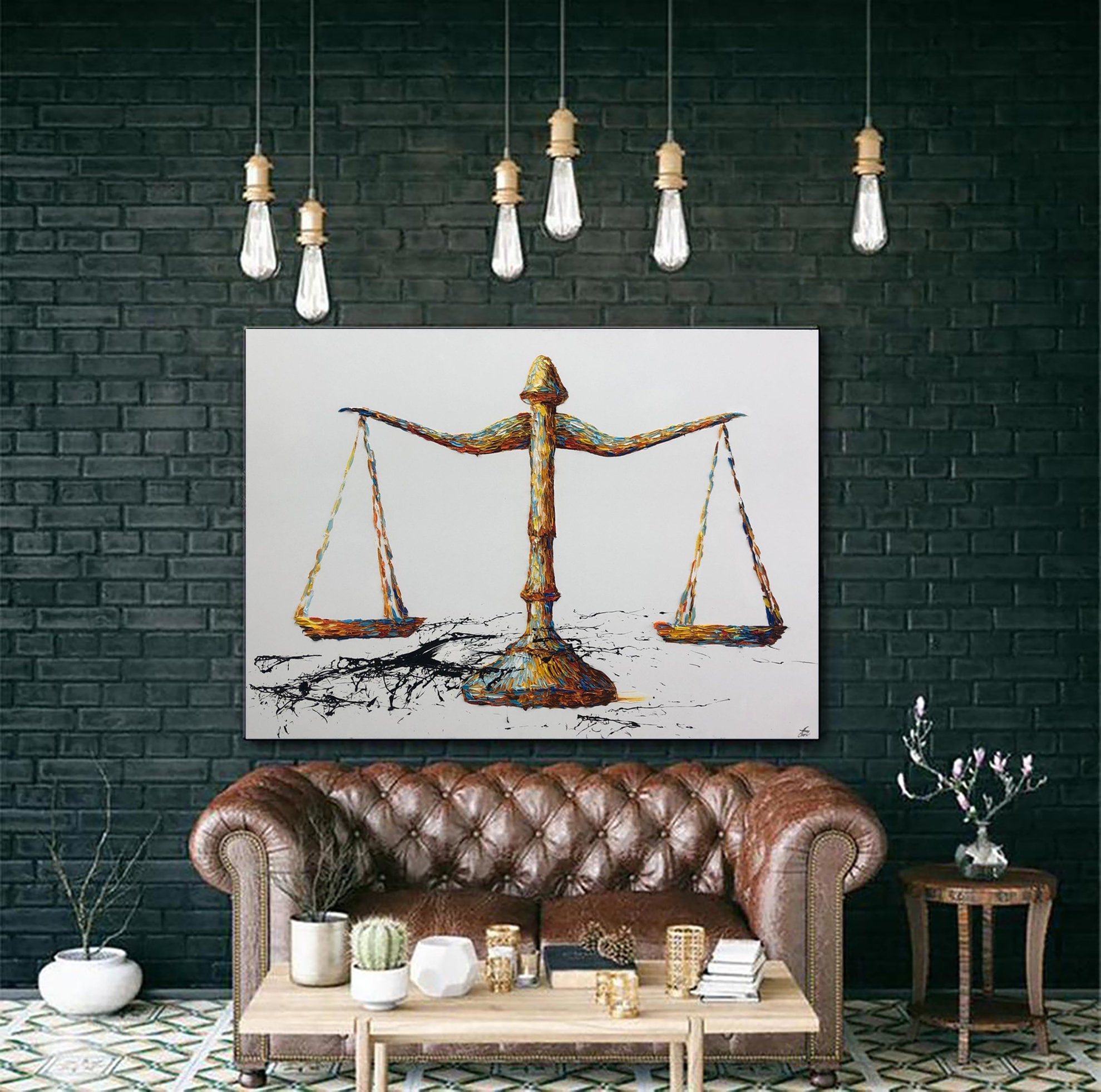Large Libra Painting: Abstract Justice Symbol, Impasto Oil on Canvas - Etsy
