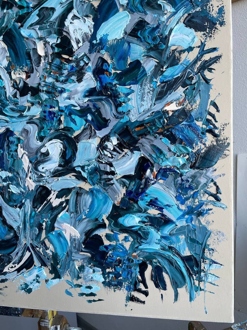 Blue Painting on Canvas Abstract Art Original Impasto Painting Etsy