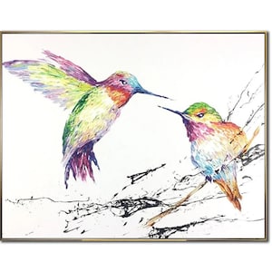 Colorful Hummingbird Painting – Textured Bird Wall Art