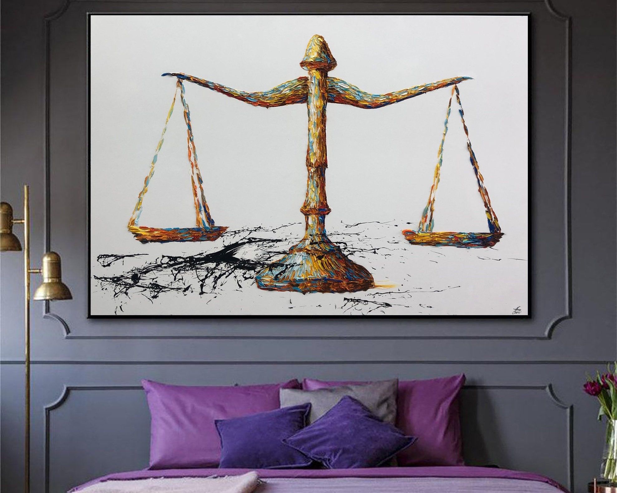 Large Libra Painting: Abstract Justice Symbol, Impasto Oil on Canvas - Etsy