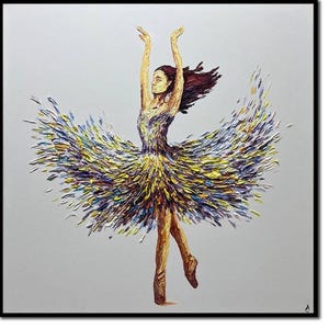 Abstract Ballerina Painting On Canvas Acrylic Dance Canvas Art Dynamic Brushstrokes Handmade Wall Decor for Elegant Home or Office 26x26&quot;