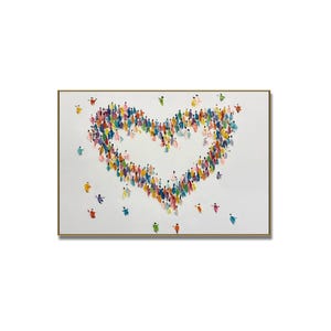 Pintura de multidão em forma de coração – Arte de parede com pessoas coloridas