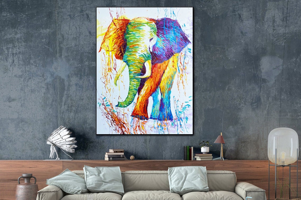 Extra Large Wall Art Decor Oil Painting Elephant on Canvas Etsy