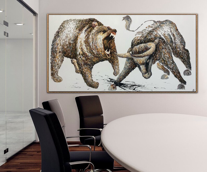 Oversized Bull and Bear Painting Bull Painting Stock Exchange Etsy