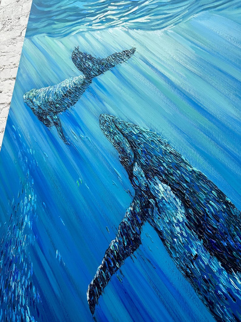 Blue Whale Painting – Ocean Wall Art With Marine Life - Etsy