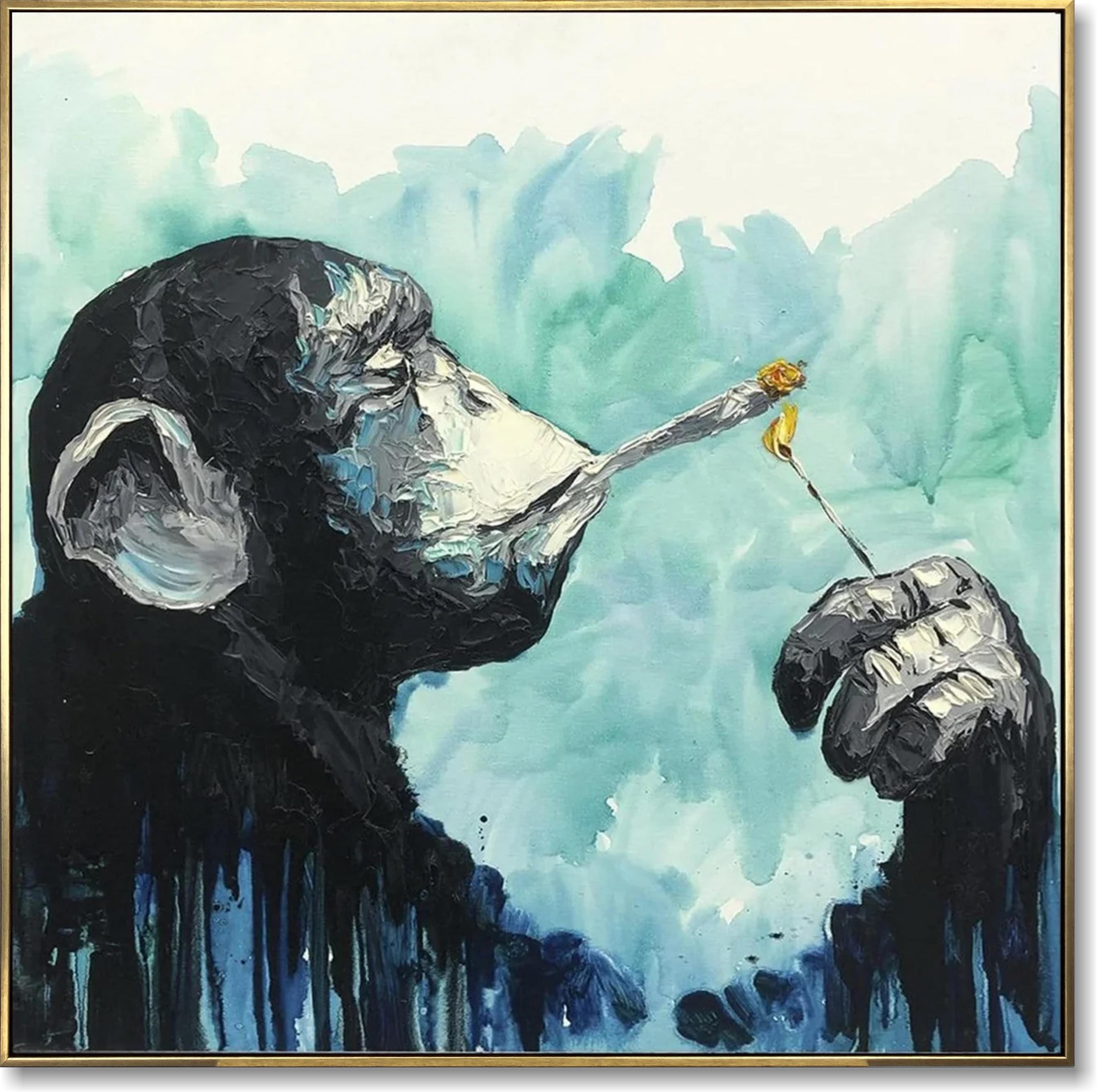 手書き油絵 Music monkey 絵画 インテリア 油彩画