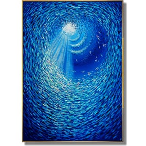 Blue Ocean Painting – Fish Swirl Modern Wall Art