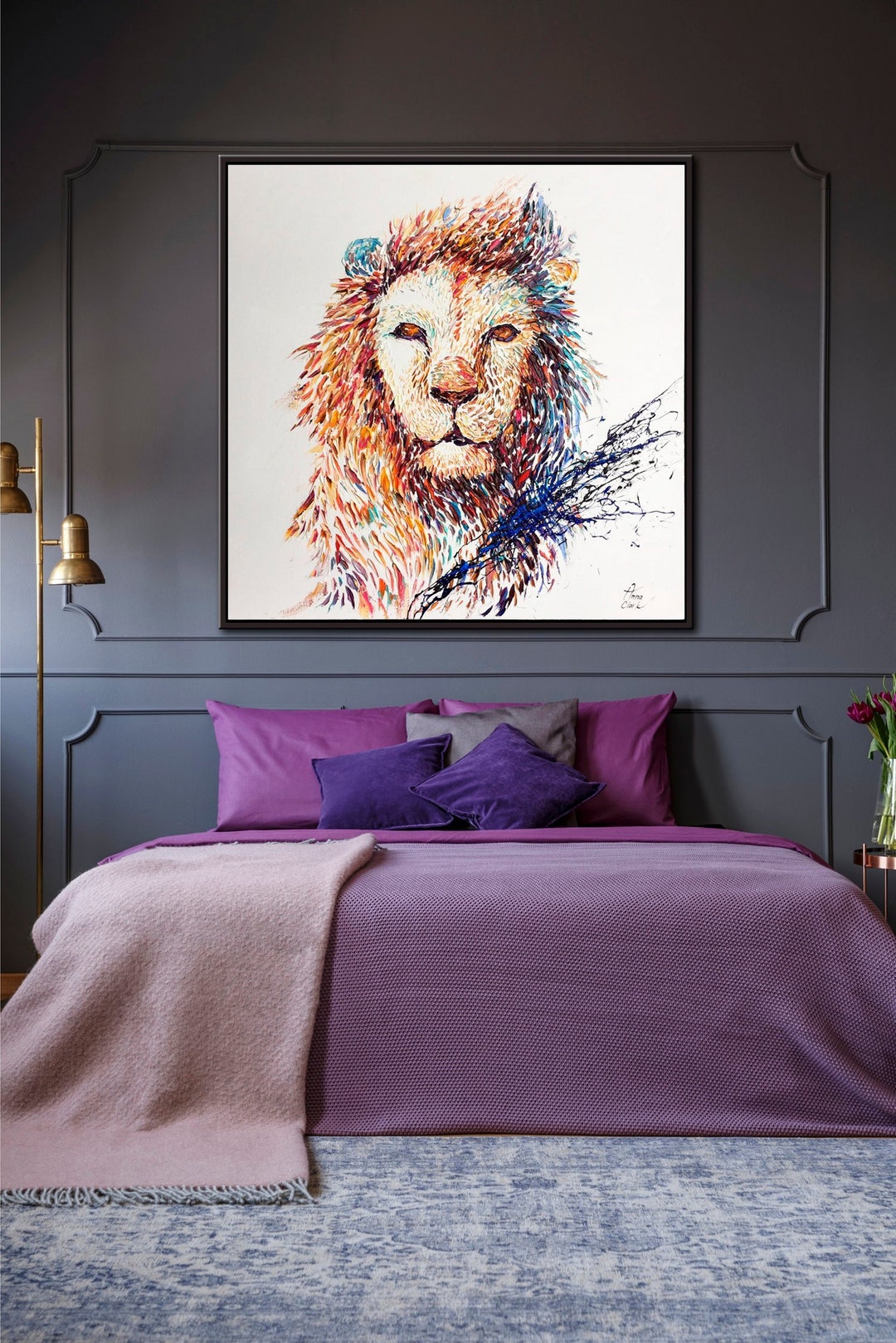 Large Abstract Lion Paintings on Canvas Colorful Oil Fine Art Etsy