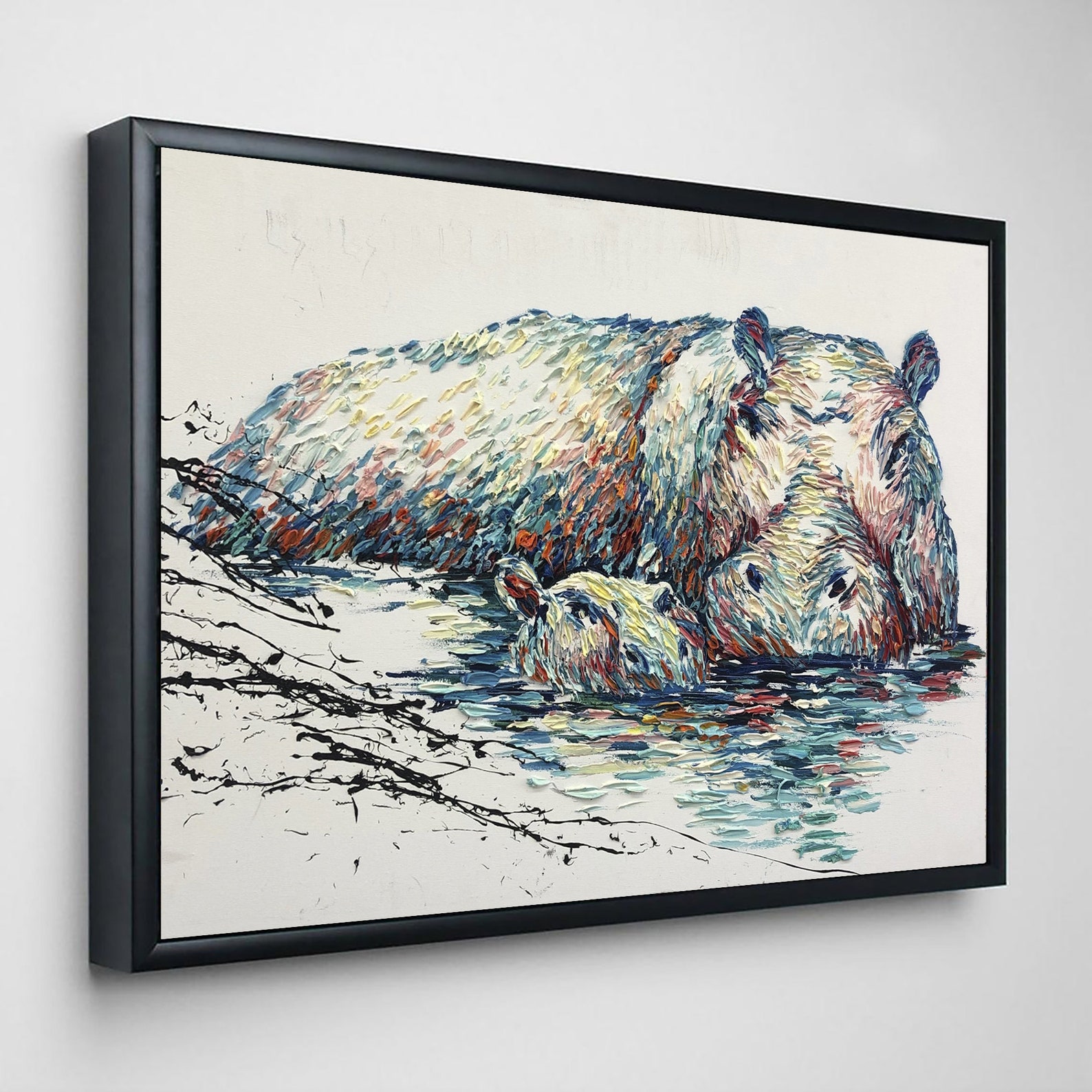 20x27 Extra Large Abstract Hippo Painting Animals Fine Etsy