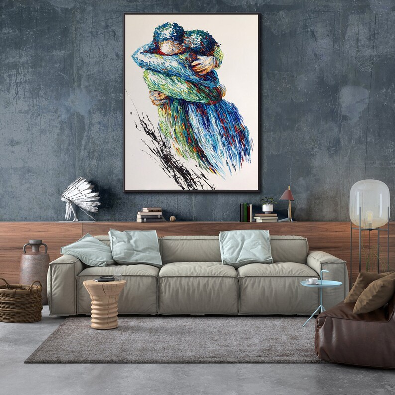 Extra Large Wall Art Abstract Canvas Art Couple in Love Etsy