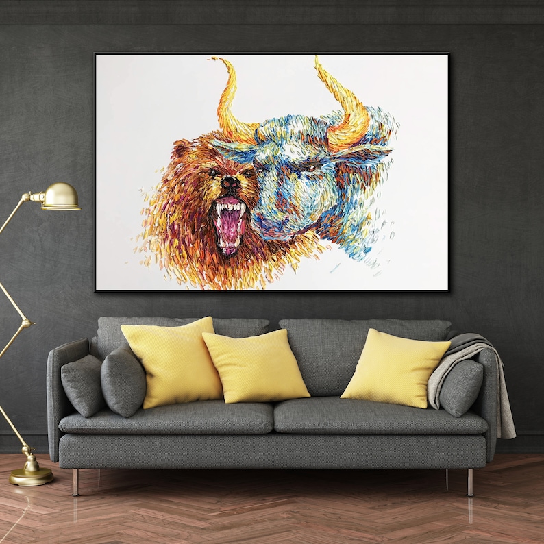 Abstract Canvas Art Large Artwork Bull And Bear Art Painting Etsy