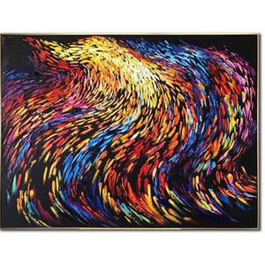 Vibrant Abstract Swirl Oil Painting: Textured Brushstrokes on Black Canvas
