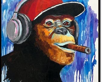 ファンキーモンキーポップアート：キャンバスに描かれた大きな