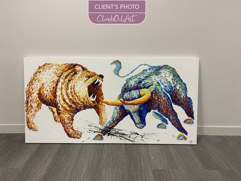 Bull And Bear Canvas Wall Art Original Abstract Painting Wall Etsy
