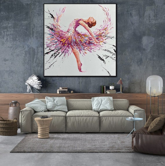 Extra Large Abstract Ballerina Paintings on Canvas Modern Pink | Etsy