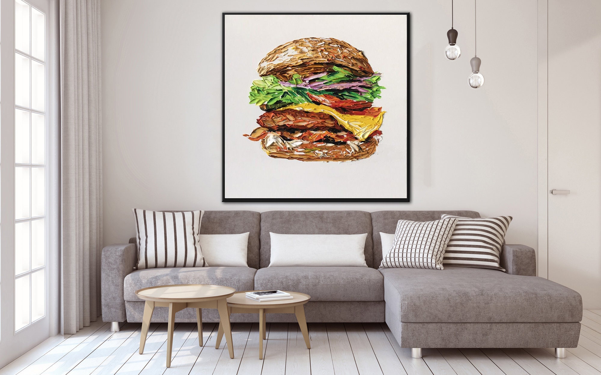 Oversized Wall Art Framed Wall Art Burger Painting Food | Etsy
