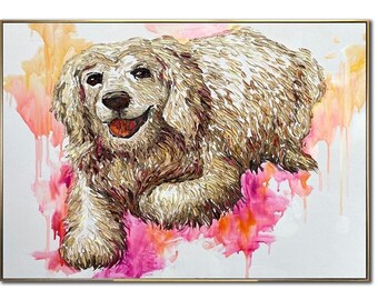 Custom Colorful Dog Portrait Canvas Abstract Pet Impasto Wall Art Animal Lovers Gift Orginal Handpainted Artwork for Home Decor