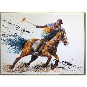 Abstract Dynamic Polo Horse Rider Painting on Canvas Modern Decor