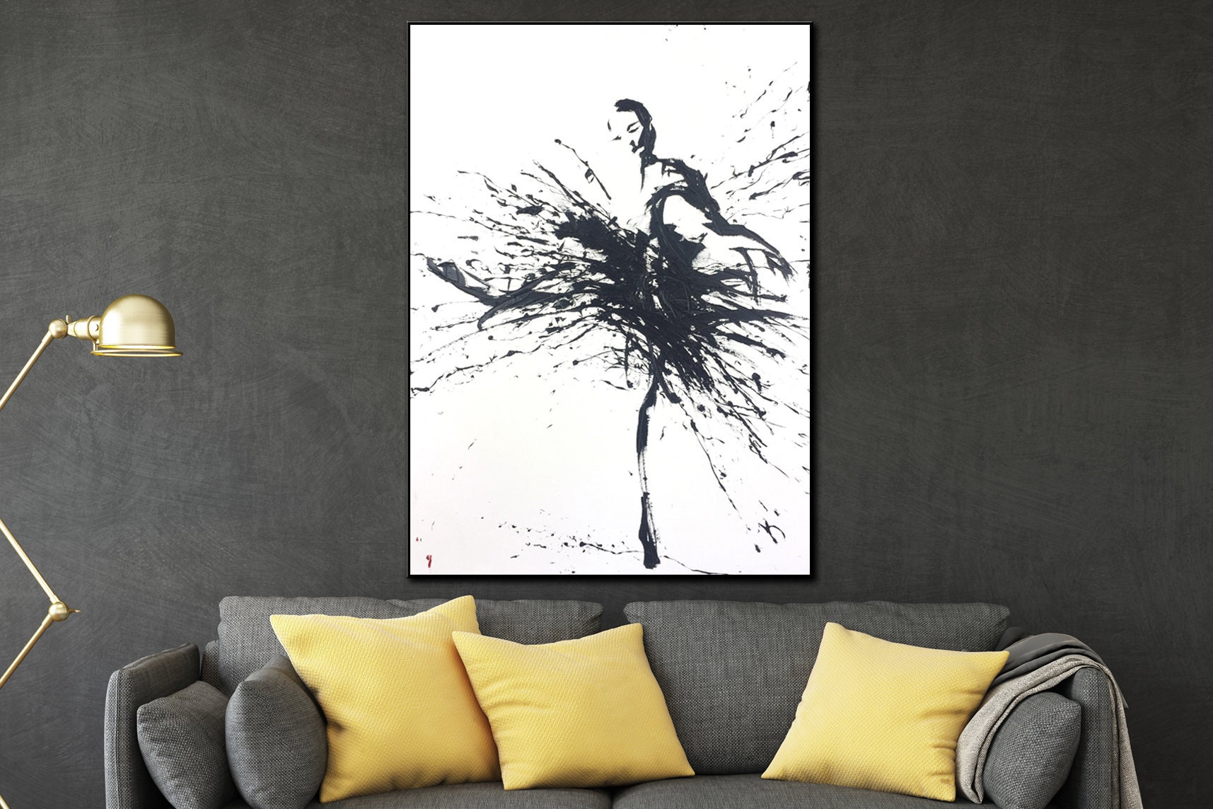 抽象的なバレリーナの絵画：白黒アクリルアート、ダンサーへの贈り物