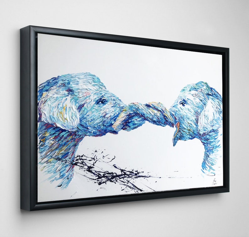 Extra Large Wall Art Elephant Paintings On Canvas Two Elephant Etsy