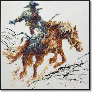 Cowboy on Horse Painting – Textured Wild West Wall Art