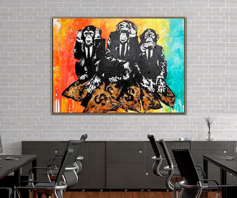 Large Canvas Art Abstract Monkey Paintings on Canvas Street Etsy
