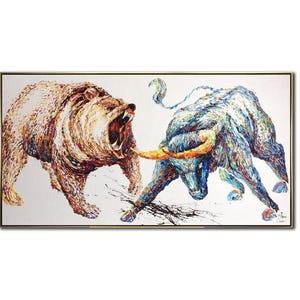 Bull And Bear Canvas Wall Art Original Abstract Painting Wall Street Art Stock Exchange Art Unique Fine Art Wall Decor Investor Art