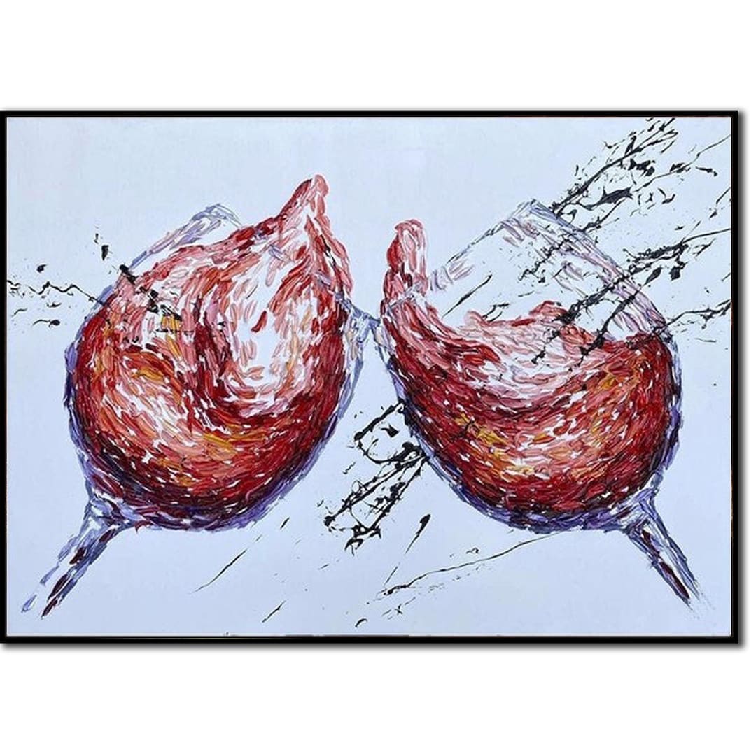 Modern Abstract Wine Glass Painting on Canvas Wall Art Red Wine Splash ...
