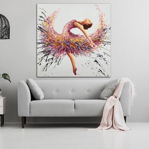 Ballerina Painting in Pink Dress – Textured Dance Wall Art