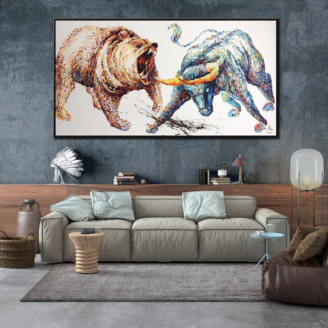 Bull and Bear Canvas Wall Art Original Abstract Painting Wall Street