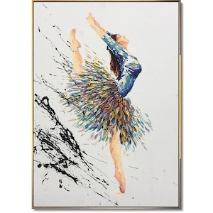 Abstract Colorful Ballerina Painting on Canvas Elegant Dance Wall Art Modern Figurative Impasto Painting Expressionist Wall Decor 28&quot;x20&quot;