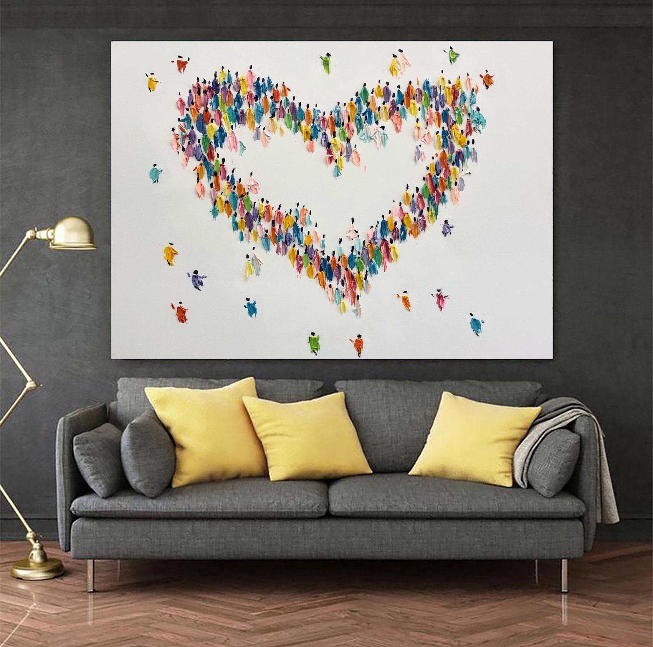 A Stunning Heart Shaped Canvas Wall Art Using Bold, Bright and Vibrant  Colours 