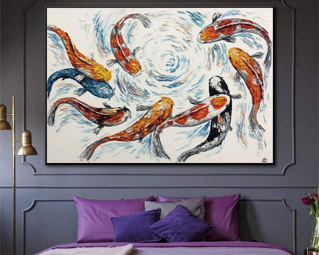 Koi Fish Painting on Canvas Large Colorful Fishes Painting Abstract ...
