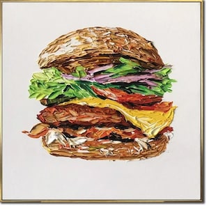 Burger Painting – Textured Cheeseburger Wall Art for Kitchen