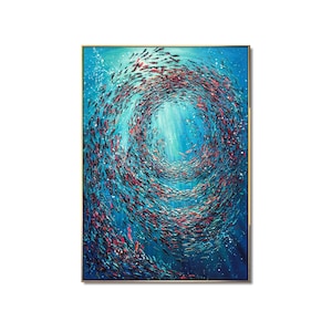 School of Fish Abstract Ocean Painting – Deep Sea Wall Art