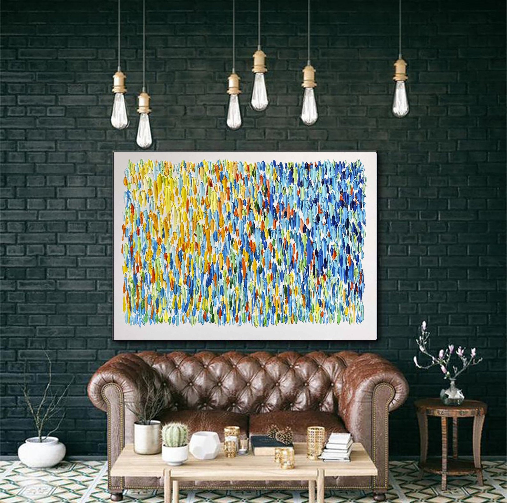 Blue Yellow Abstract Painting – Colorful Textured Wall Art - Etsy
