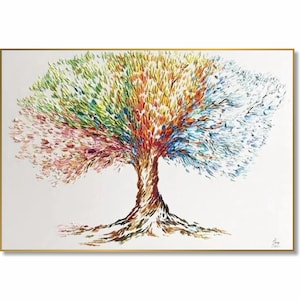 Four Seasons Tree Painting – Colorful Abstract Wall Art