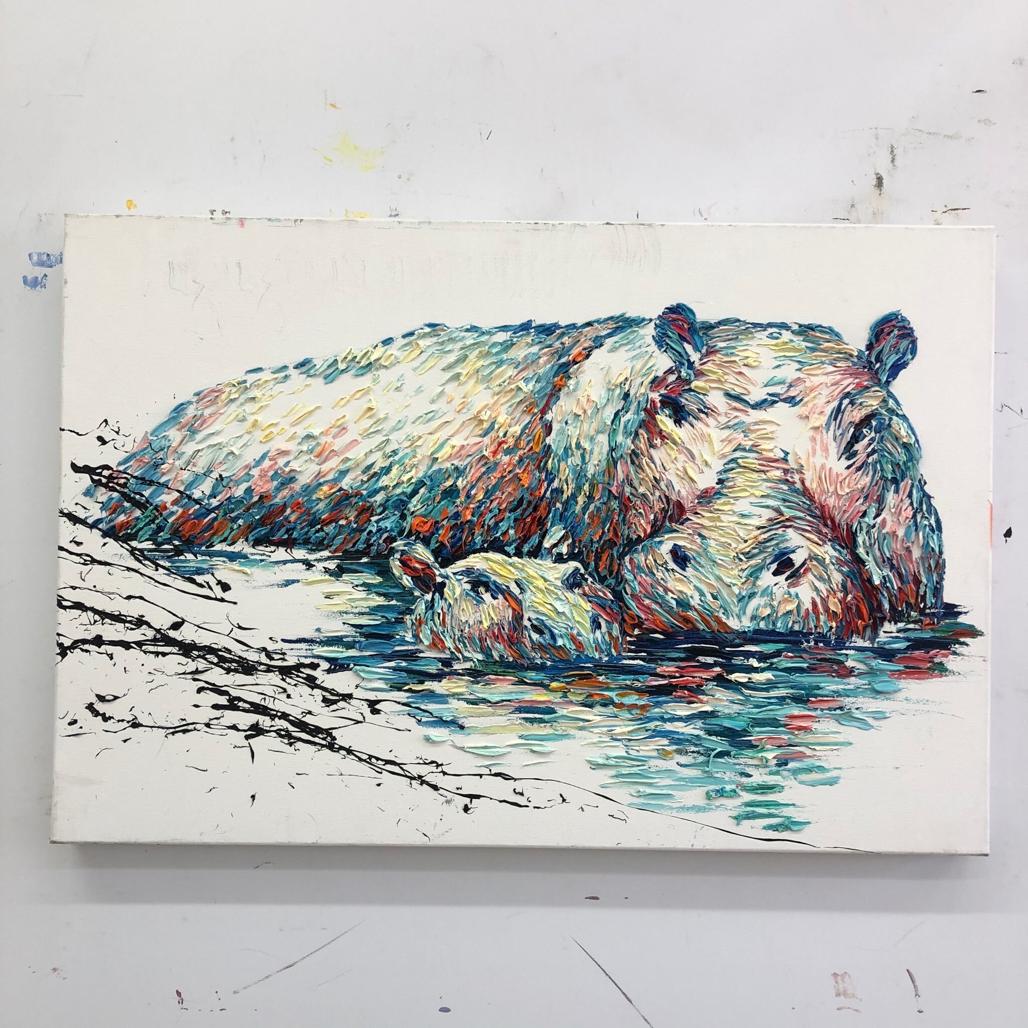 20x27 Extra Large Abstract Hippo Painting Animals Fine Etsy