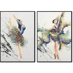 Ballerina Abstract Painting Set on Large Canvas Art Abstract Ballerina Dance Painting Figurative Art Colorful Ballet Impasto Oil Painting