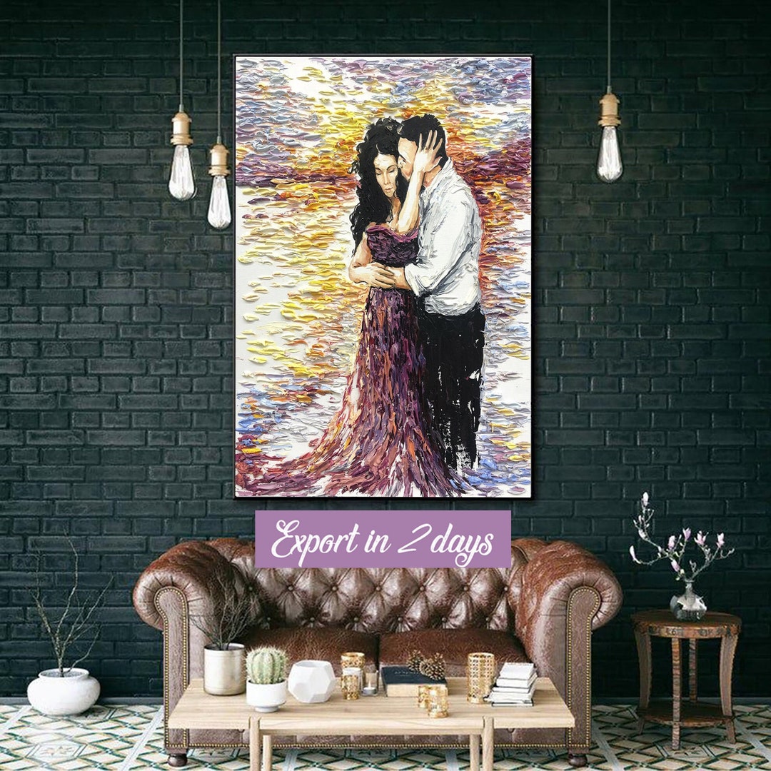 20x16 Abstract Couple Painting on Canvas Romantic Wall Etsy